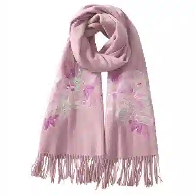 红豆 品牌刺绣披肩两用宽大保暖 羊毛 绒线围巾 男女同款情侣款