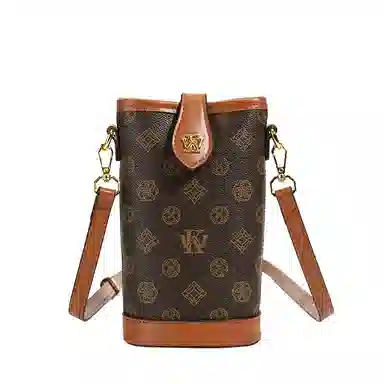米囹 复古印花 水桶包 单肩手机包 棕色