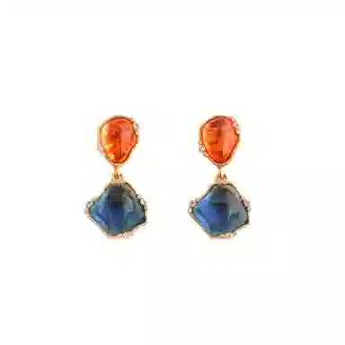 尚先生 小众设计中古宫廷复古克莱因蓝首饰轻奢高端法式耳饰 黄铜 耳环 女款