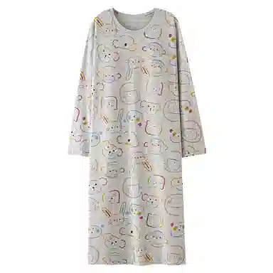 莫代尔 宽松显瘦个性舒适柔软亲肤细腻时尚百搭自带胸垫防凸点长袖裙家居裙睡裙 女款