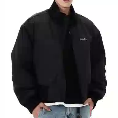 布客行 纯色拉链廓形立领短款美式复古高街狂野叛逆顺滑细腻材质防风保暖通勤日常百搭潮酷街头夹克 男女同款