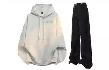 阿凡迪 美式复古街头个性创意设计幻影闪电涂鸦字母潮牌印花宽松舒适百搭时尚潮流通勤连帽长袖卫衣中腰直筒牛仔裤休闲运动套装 男女同款