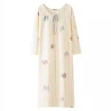 莫代尔 韩版宽松显瘦纯棉舒适轻柔亲肤细腻自带胸垫防凸点长袖裙家居裙睡裙 女款