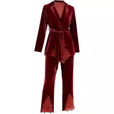 秀黛 秋冬款女丝绒蕾丝家居服两件套睡衣套装 女款