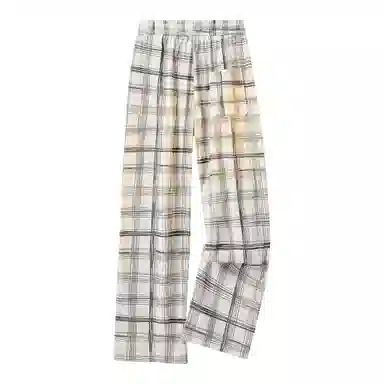 阿凡迪 美式复古潮流格子条纹中腰潮牌系带星星小标字母印花日常百搭高街宽松垂坠微弹汤透气阔腿裤垂感直筒休闲裤 男女同款