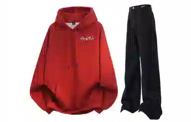 阿凡迪 美式复古街头个性创意设计幻影闪电涂鸦字母潮牌印花宽松舒适百搭时尚潮流通勤连帽长袖卫衣中腰直筒牛仔裤休闲运动套装 男女同款