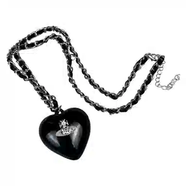 尚先生 黑色爱心秋冬时尚百搭轻奢感 木 项链 女款