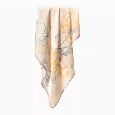 一米画纱 丝绸质感花卉图案国风印花真丝方巾踏青郊游装饰领巾拍照搭配 桑蚕丝 丝巾 女款