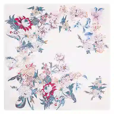 一米画纱 古典花卉雅韵国风真丝方巾旅游装饰素绸缎领巾搭配西装时尚出游 桑蚕丝 丝巾 女款