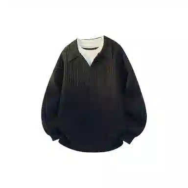 欧迪芬 美式圆领女秋冬季绵羊毛假两件内搭简约翻领毛衣 女款