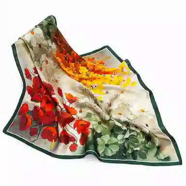 一米画纱 古典花卉雅韵国风真丝方巾旅游装饰素绸缎领巾搭配西装时尚出游 桑蚕丝 丝巾 女款