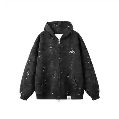 【dme】 潮牌复古美式重磅宽松设计刺绣磨破连帽外套男秋款时尚情侣百搭中性休闲卫衣帽衫 男女同款