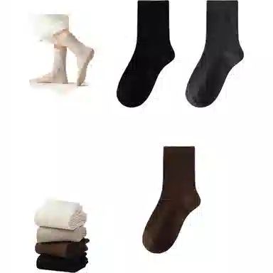 妮轻 羊毛秋冬加厚纯色简约中筒袜 女款