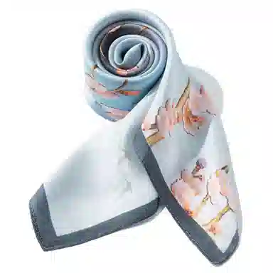 一米画纱 丝绸质感花卉图案国风印花真丝方巾踏青郊游装饰领巾拍照搭配 桑蚕丝 丝巾 女款