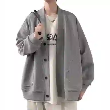 悍戈 美式高街复古纯色慵懒风高级感宽松休闲开衫夹克外套针织衫 男女同款
