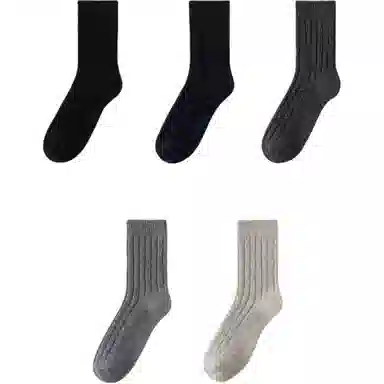 妮轻 羊毛秋冬季加厚纯色简约中筒袜 男款