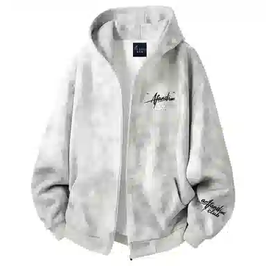 阿凡迪 美式复古高街星空扎染满天星仿刺绣手写签名体印花设计休闲宽松日常运动通勤百搭舒适潮牌重磅拉链外套开衫连帽卫衣 男女同款