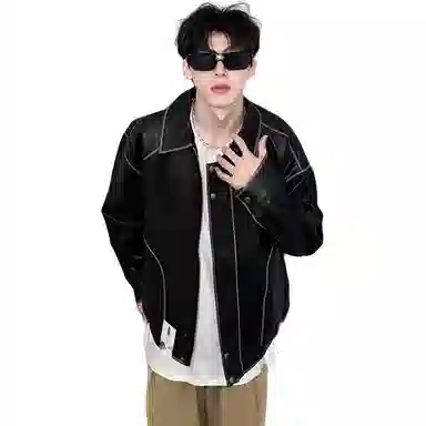 布客行 【复古废土风做旧拉链皮衣】酷飒不羁狂野硬朗摇滚机车叛逆霸气有型水洗质感翻领宽松廓形风格高级感日常夹克 男女同款