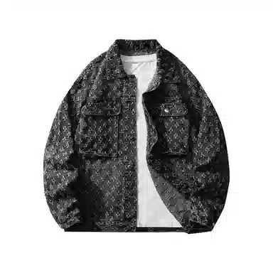 【dme】 时尚潮流立体印花设计感宽松百搭水洗做旧百搭长袖牛仔外套 男女同款