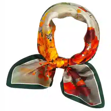 一米画纱 古典花卉雅韵国风真丝方巾旅游装饰素绸缎领巾搭配西装时尚出游 桑蚕丝 丝巾 女款