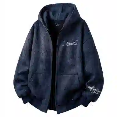 阿凡迪 美式复古高街星空扎染满天星仿刺绣手写签名体印花设计休闲宽松日常运动通勤百搭舒适潮牌重磅拉链外套开衫连帽卫衣 男女同款
