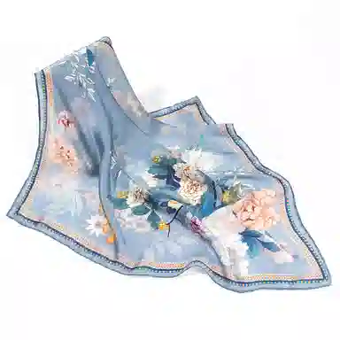 一米画纱 丝绸质感花卉图案国风印花真丝方巾踏青郊游装饰领巾拍照搭配 桑蚕丝 丝巾 女款