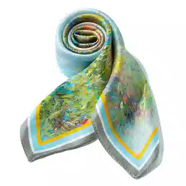 一米画纱 丝绸质感花卉图案国风印花真丝方巾踏青郊游装饰领巾拍照搭配 桑蚕丝 丝巾 女款