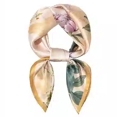 一米画纱 丝绸质感花卉图案国风印花真丝方巾踏青郊游装饰领巾拍照搭配 桑蚕丝 丝巾 女款