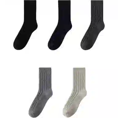 妮轻 羊毛秋冬季加厚纯色简约中筒袜 男款