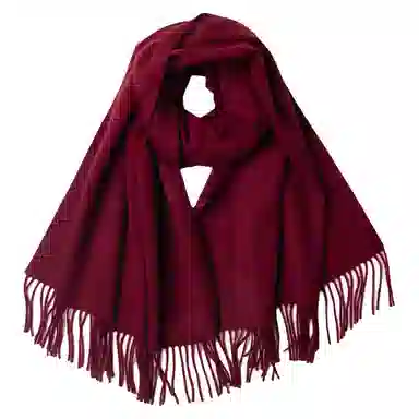 红豆 品牌绒毛混纺素色纯色水纹披肩柔软舒适保暖流苏 绵羊毛 绒线围巾 男女同款情侣款
