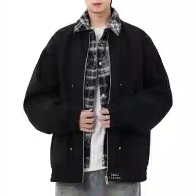 【290斤大码可穿】赫赫良衣 美式复古痞帅高街风翻领假两件上衣防风保暖耐磨休闲舒适宽松百搭小众高级感学院风韩系潮牌夹克外套 男女同款