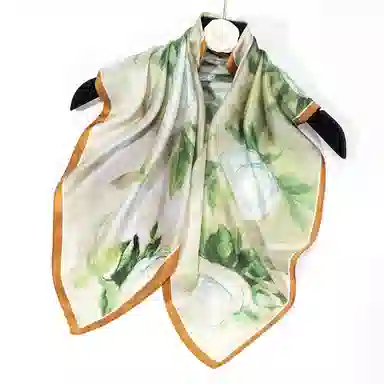 一米画纱 古典花卉雅韵国风真丝方巾旅游装饰素绸缎领巾搭配西装时尚出游 桑蚕丝 丝巾 女款