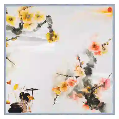 一米画纱 丝绸质感花卉图案国风印花真丝方巾踏青郊游装饰领巾拍照搭配 桑蚕丝 丝巾 女款