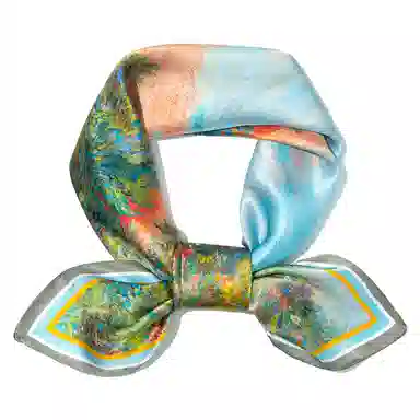 一米画纱 丝绸质感花卉图案国风印花真丝方巾踏青郊游装饰领巾拍照搭配 桑蚕丝 丝巾 女款