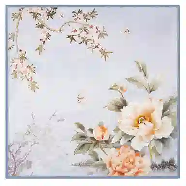 一米画纱 丝绸质感花卉图案国风印花真丝方巾踏青郊游装饰领巾拍照搭配 桑蚕丝 丝巾 女款