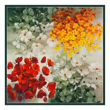 一米画纱 古典花卉雅韵国风真丝方巾旅游装饰素绸缎领巾搭配西装时尚出游 桑蚕丝 丝巾 女款