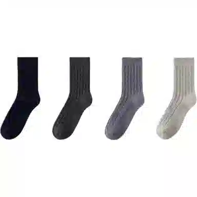 妮轻 羊毛秋冬季加厚纯色简约中筒袜 男款