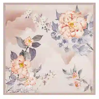 一米画纱 优雅中式花朵图案精致真丝材质高品质斜纹绸印花方巾如画系列 桑蚕丝 丝巾 女款