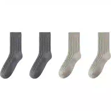 妮轻 羊毛秋冬季加厚纯色简约中筒袜 男款