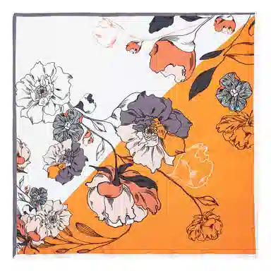 一米画纱 丝绸质感花卉图案国风印花真丝方巾踏青郊游装饰领巾拍照搭配 桑蚕丝 丝巾 女款