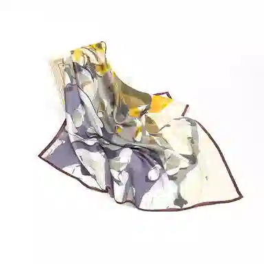 一米画纱 古典花卉雅韵国风真丝方巾旅游装饰素绸缎领巾搭配西装时尚出游 桑蚕丝 丝巾 女款