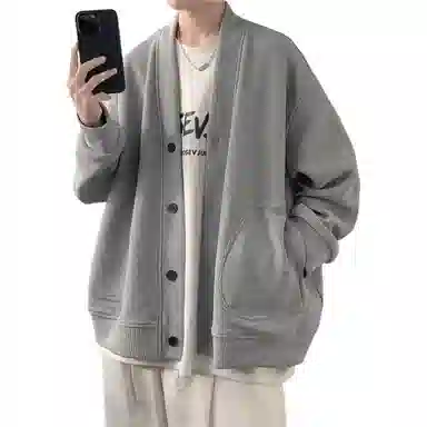 悍戈 美式高街复古纯色慵懒风高级感宽松休闲开衫夹克外套针织衫 男女同款