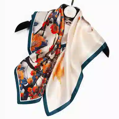 一米画纱 古典花卉雅韵国风真丝方巾旅游装饰素绸缎领巾搭配西装时尚出游 桑蚕丝 丝巾 女款