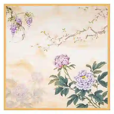 一米画纱 丝绸质感花卉图案国风印花真丝方巾踏青郊游装饰领巾拍照搭配 桑蚕丝 丝巾 女款