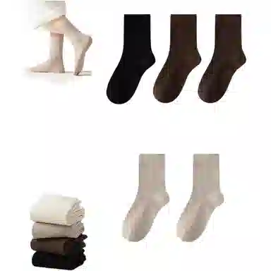 妮轻 羊毛秋冬加厚纯色简约中筒袜 女款