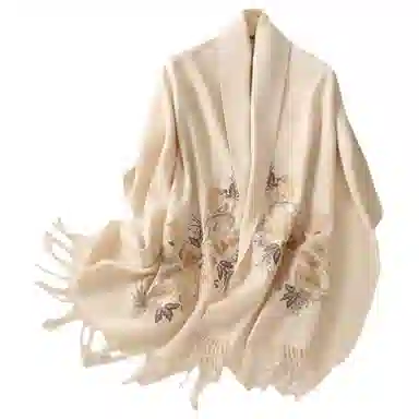 红豆 品牌刺绣披肩两用宽大保暖 羊毛 绒线围巾 男女同款情侣款