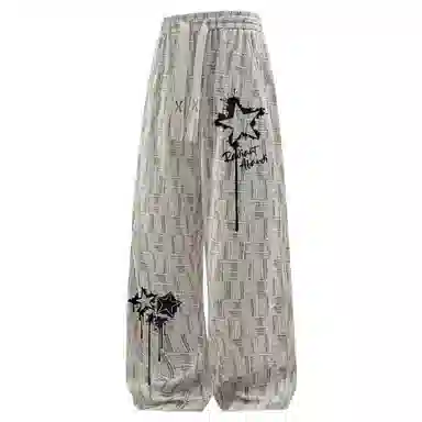 阿凡迪 扎染美式复古手绘星星涂鸦字母系带抽绳裤子高街户外运动裤日常通勤百搭微喇情侣装长裤宽松柔软垂感舒适阔腿潮流休闲裤 男女同款