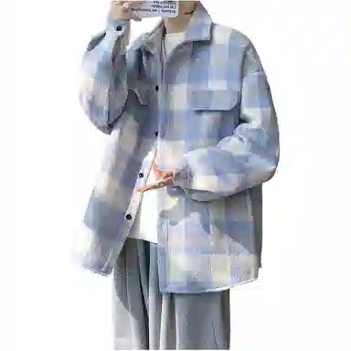 拓菲 秋冬美式复古毛呢格子衬衫式外套撞色拼接宽松连帽潮牌酷帅穿搭休闲夹克 男女同款