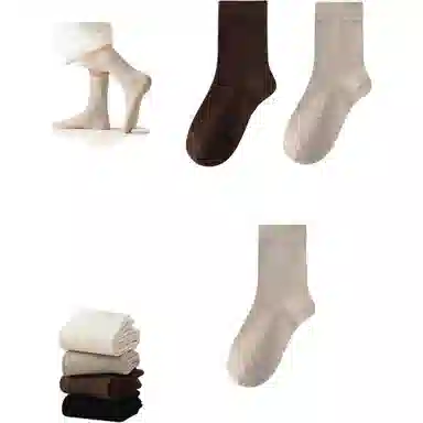 妮轻 羊毛秋冬加厚纯色简约中筒袜 女款