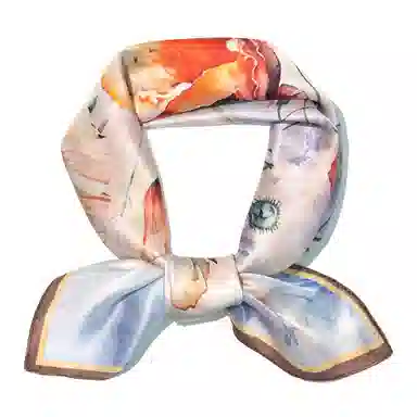 一米画纱 丝绸质感花卉图案国风印花真丝方巾踏青郊游装饰领巾拍照搭配 桑蚕丝 丝巾 女款